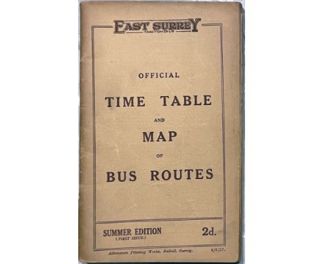 1927 East Surrey Traction Company TIMETABLE BOOKLET, being the Summer Edition, first issue, with print-date 4/6/27. In very g