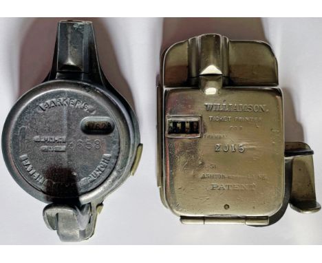 Pair of early 20th-century PUNCH TICKET MACHINES comprising a Barker's Punch, serial no 3658, with backplate, and a Williamso