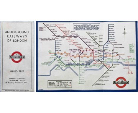 1933 London Underground H C Beck diagrammatic, card POCKET MAP from the first-year series titled 'Underground Railways of Lon