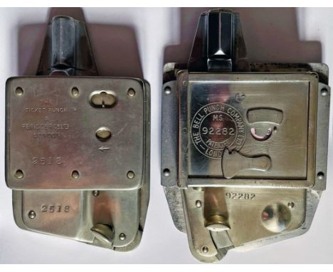 Pair of early 20th-century PUNCH TICKET MACHINES comprising a Ticket Punch & Register Co, serial no 2518, and a Bell Punch Co