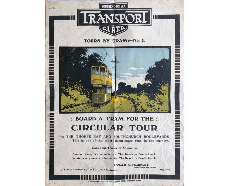 1929 Southend-on-Sea Transport (Corporation Light Railways & Transport Dept) POSTER 'Tours by Tram - No 1. Board a Tram for t