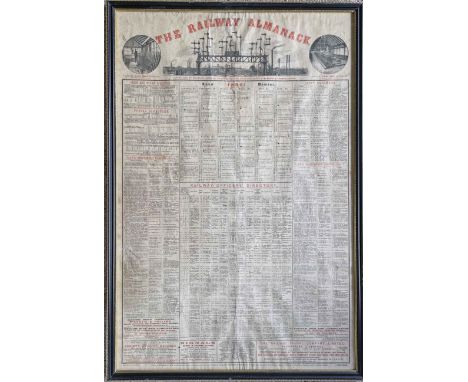 1896 railway POSTER "The Railway Almanack" with a monthly almanac, Railway Officers Directory, Railway Requirements and other