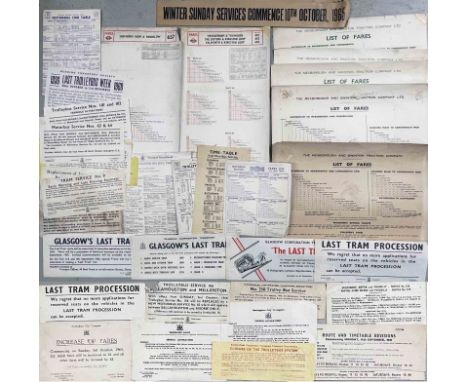 Large quantity (39 items) of 1950s/60s tram & trolleybus EPHEMERA including fare charts (Mexborough & Swinton and London trol