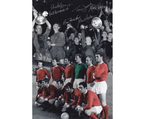 Autographed Man United 12 X 8 Photo - Col, Depicting A Superbly Produced Montage Of Images Relating To Manchester United's Me