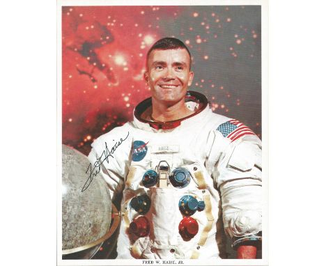Apollo 13 Fred Haise signed 10 x 8 inch NASA Astronaut White Space Suit portrait photo. Good condition. All autographs come w