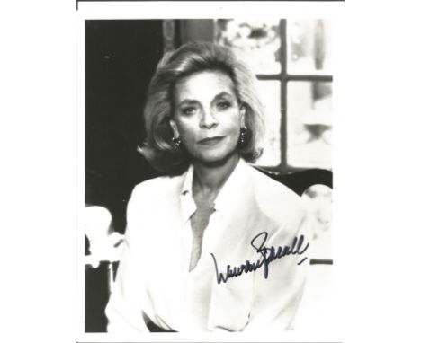 Lauren Bacall signed 10 x 8 inch b/w 3/4 length portrait photo. Good condition. All autographs come with a Certificate of Aut