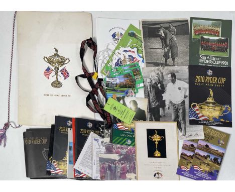 Original Ryder Cup Victory Dinner Menu 1967, Champions Golf Club, Texas; draw sheet for 1971 Ryder Cup; ticket for 1981 Ryder