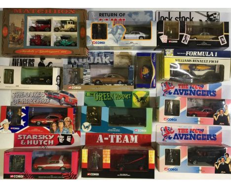 44 Film and TV toy cars, all boxed and in very good conditon. Most made by Corgi.Including Matchbox models of yesteryear, For