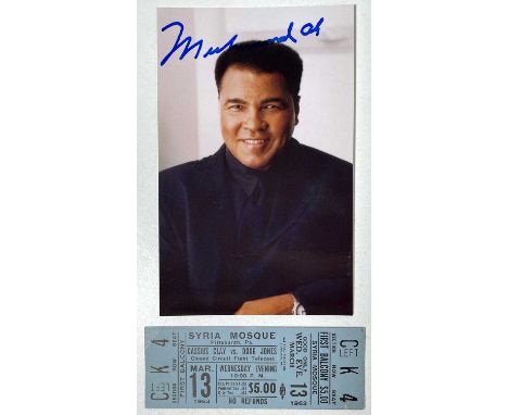 An original Wednesday 13th 1963 Cassius Clay vs. Doug Jones at the Syria Mosque in Pittsburgh ticket. Measures at 10 x 3.7 cm