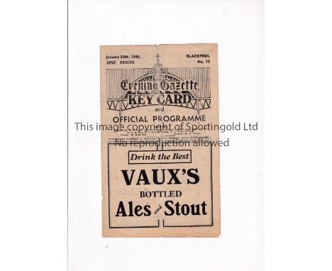 1945/6 FA CUP / MIDDLESBROUGH V BLACKPOOL      Programme for the tie at Middlesbrough 30/1/1946 folded and worn.    Fair