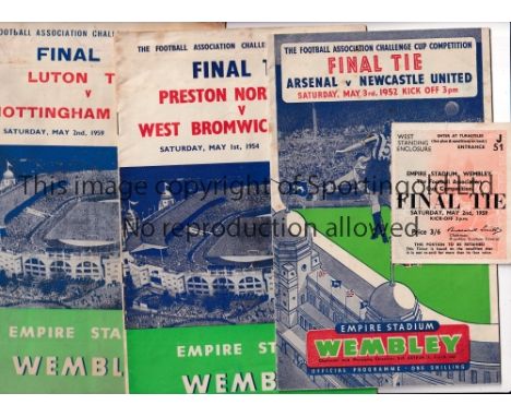 FA CUP FINALS      Miscellany including 5 programmes, 1952, re-stapled, 1954, 1959, slightly marked and scores entered plus a