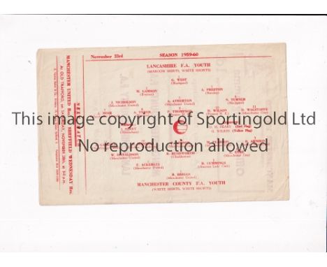 MANCHESTER UNITED / NEUTRAL AT OLD TRAFFORD     Single sheet programme for the F.A. County Youth Challenge Cup tie 23/11/1959