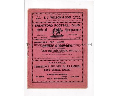 BRENTFORD     Programme for the home FA Cup tie v Plymouth Argyle 12/1/1935, spine split on outer cover.     Fair