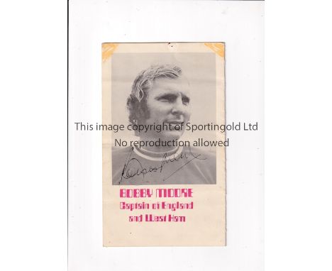 BOBBY MOORE AUTOGRAPH      Programme for the 26th East Anglian Derby at Yarmouth Stadium 13/9/1972 with a picture of Bobby Mo