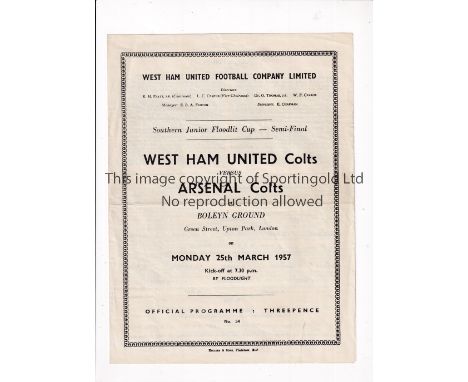 WEST HAM UNITED V ARSENAL 1957      Programme for the SJFC Semi-Final at West Ham 25/3/1957, slight horizontal crease.     Ge
