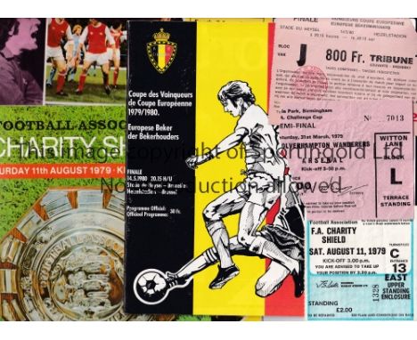 ARSENAL     Three programmes with tickets: 1980 ECWC Final, 1979 FA Cup S-F with paper loss on entry and 1979 Charity Shield.