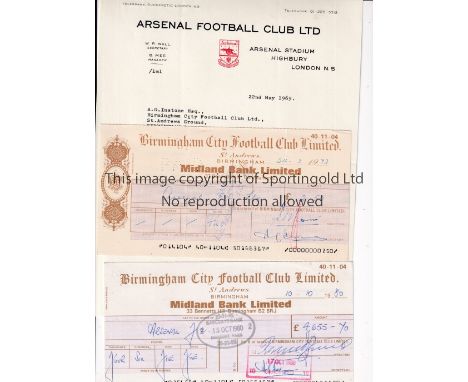GEORGE JOHNSTON / ARSENAL TO BIRMINGHAM CITY       Five items relating to the transfer of Johnston from Arsenal to Birmingham