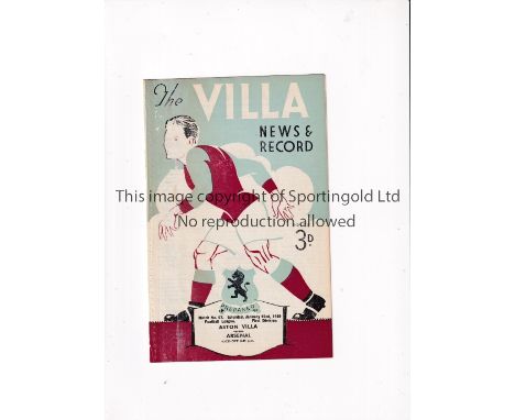 ARSENAL     Programme for the away League match v Aston Villa 1948/9 ,ex-binder.    Generally good
