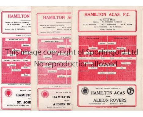 SCOTTISH PROGRAMMES     Eighteen programmes: 4 X Hamilton homes, 58/9 v Albion Rovers and Brechin slightly worn and 59/60 v S