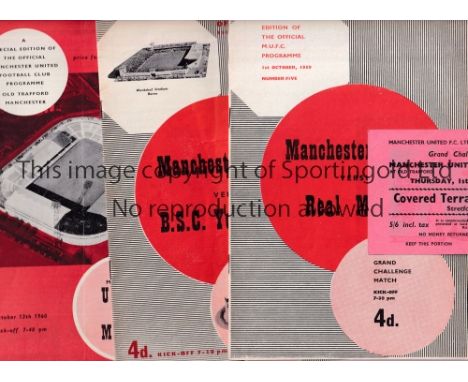 MANCHESTER UNITED      Twelve programmes for home Friendlies: 1958 Young Boys, 1959 Vienna and Real Madrid including ticket, 