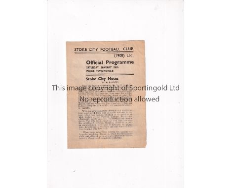1945/6 FA CUP / STOKE CITY V SHEFFIELD UNITED     Programme for the tie at Stoke 26/1/1946, creased, tape inside and minor te