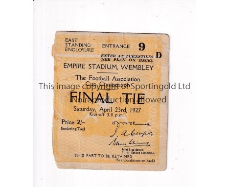 1927 FA CUP FINAL     Ticket for Arsenal v Cardiff City, minor paper loss on entry.     Generally good