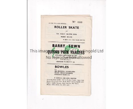 1961 BARRY TOWN V QPR FA CUP      Programme for the tie at Barry 4/11/61 .   Good