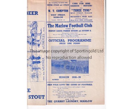 MARLOW V MORRIS MOTORS 1938     Gatefold programme for the Amateur Cup tie at Marlow 8/10/1938, slight horizontal crease.    
