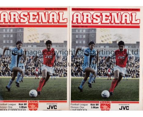 ARSENAL / POSTPONED HOME PROGRAMMES      Two scheduled League programmes for the 1981/2 season v  Liverpool 9/1/1982 and Midd