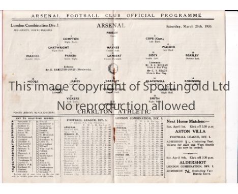 ARSENAL      Programme for the home London Combination match v Charlton Athletic 25/3/1933, very slightly creased.    General