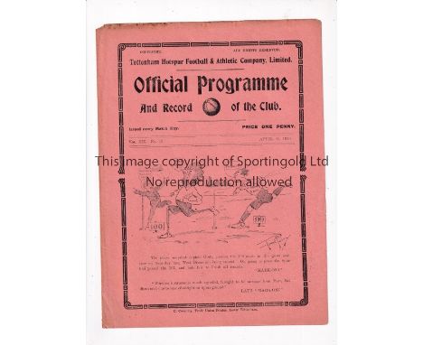 TOTTENHAM HOTSPUR V ARSENAL 1920        Programme for the London Combination match at Tottenham 24/4/1920.       Generally go