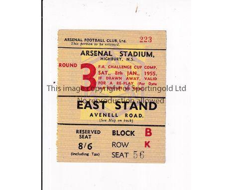 ARSENAL      Ticket for the home FA Cup tie v Cardiff City 8/1/1955.    Very good