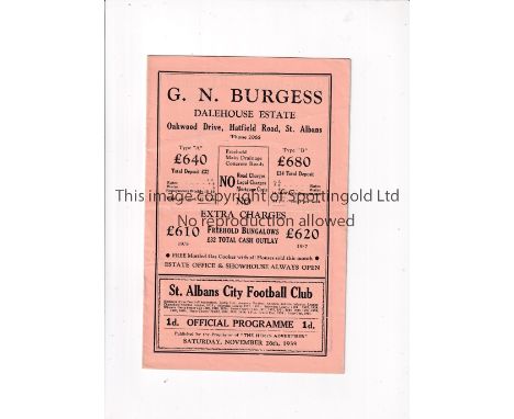 ST. ALBANS CITY V HORSHAM 1928    Programme for the Amateur Cup tie at St. Albans 26/11/1938, slight horizontal crease.    Ge