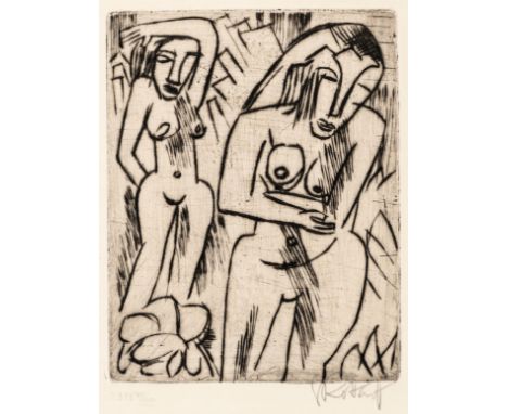 KARL SCHMIDT-ROTTLUFF (1884 Rottluff bei Chemnitz - 1976 Berlin) Frauen am GebüschKaltnadel auf Velin. 1923.17,1 x 13,3 cm (2