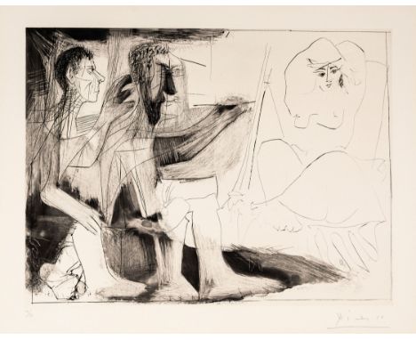 PABLO PICASSO (1881 Málaga - 1973 Mougins) Peintre au TravailAquatinta und Kaltnadel auf BFK Rives-Velin. 1963.31,2 x 41,4 cm