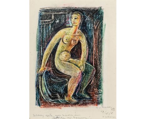 CARRY HAUSER (1895 Wien - 1985 Rekawinkel bei Wien) Sitzender weiblicher AktWachskreide und Ritztechnik auf Velin. 1959. 28,5