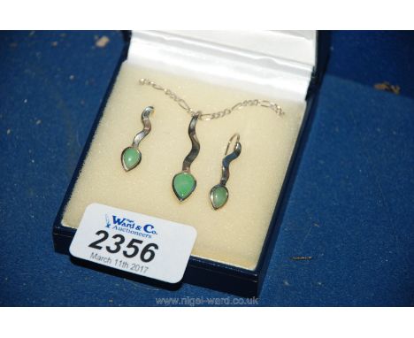 A Silver and Jade Pendant with matching earrings in box
