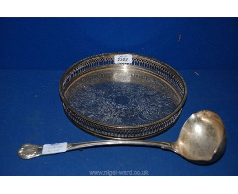 A Silver plated Kings pattern Ladle and a Silver plated Galleried Tray