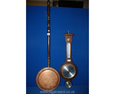 A Copper Bed Warming Pan and a Wall Barometer / Hygrometer / Thermometer.