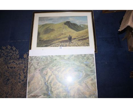 A framed Map of Brecon Beacons National Park and a signed Print of soldiers crossing the Brecon Beacons.