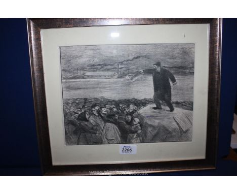 A Jean Louis Forain lithograph of an Industrial Workers meeting