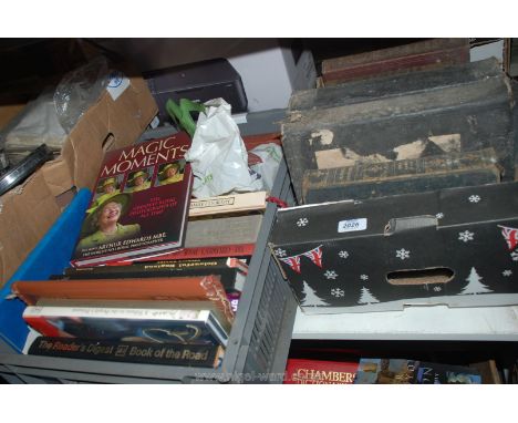 A box and crate of books:Pictoral Knowledge, Magic Moments, climate change etc.