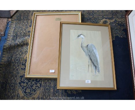 A Pastel drawing of a Heron by Carol Szkopek, and a picture Frame, 59 cms x 41 cms.