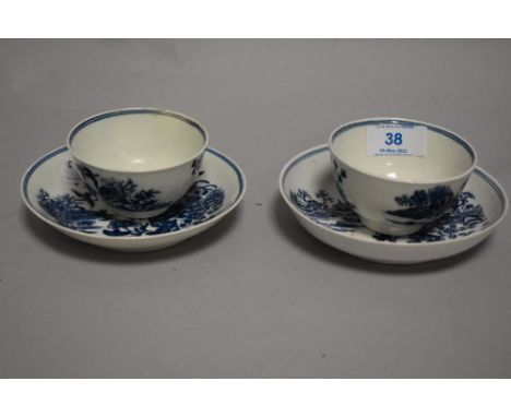 A pair of 1st period Worcester tea bowls and saucers in the Mansfield pattern. In very fine condition.