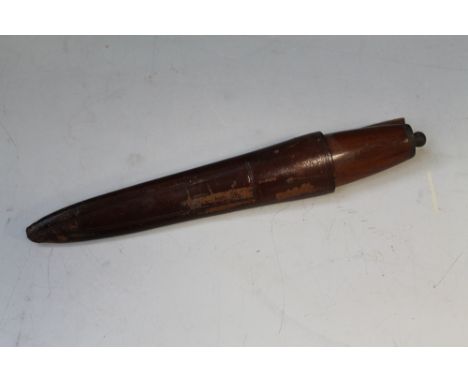 A HUNTING KNIFE, with polished wood grip, maker's mark 'Abrostrup Trondhjem', in leather sheath, L 21.5 cm