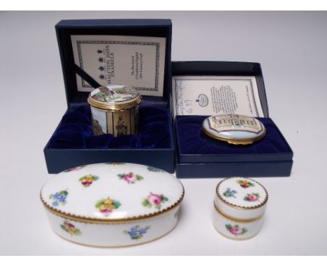 TWO HALCYON DAYS ENAMEL TRINKETS together with a Minton lidded trinket and a Minton lidded pill box (4)
For shipping price on
