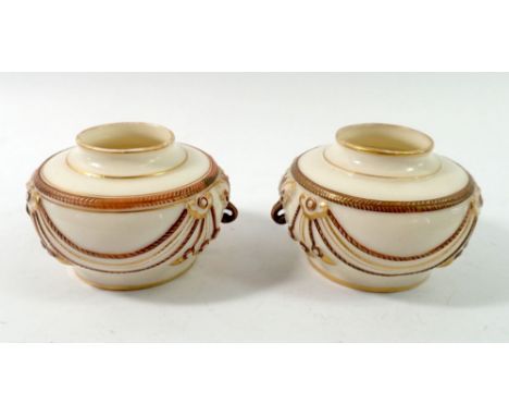 Two Royal Worcester small posy vases with rope swags, circa 1875, 5.5cm tall 