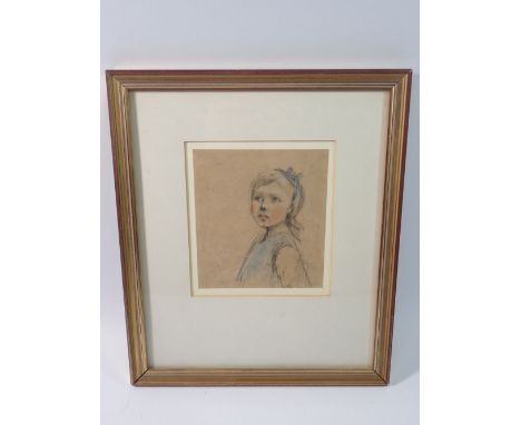 A watercolour sketch of a child, 14 x 13cm 