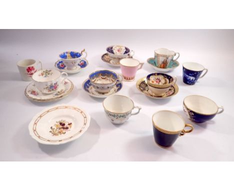 A collection of antique mainly unmatched tea cups and saucers including Salopin,Coalport etc. 
