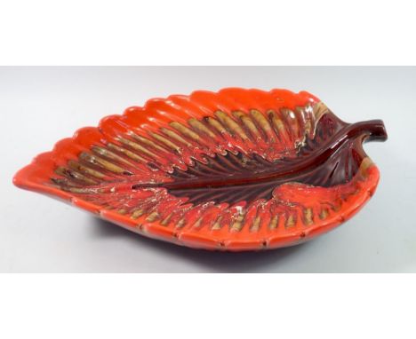 A vintage West German pottery leaf shaped dish, 40cm 